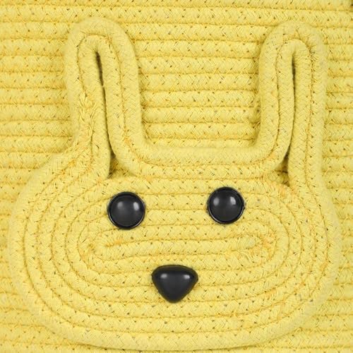 Image of ☆LBY ute Cotton Basket, Handcrafted Woven Storage Planter Basket for Home Decor, Multi-Purpose Bag with Handle for Living Room Bathroom Laundry & Toys cat shape (yellow rab 12 x 15 inch)