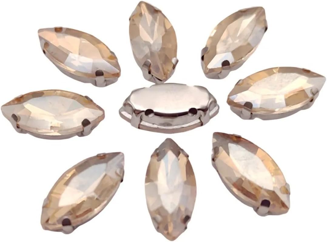 10pcs 13x27mm Horse Eye Sew on Rhinestone, Flatback Glass Gems Crystal with Holes for DIY Crafts Clothes Bag Shoes Embellishments (Champagne)