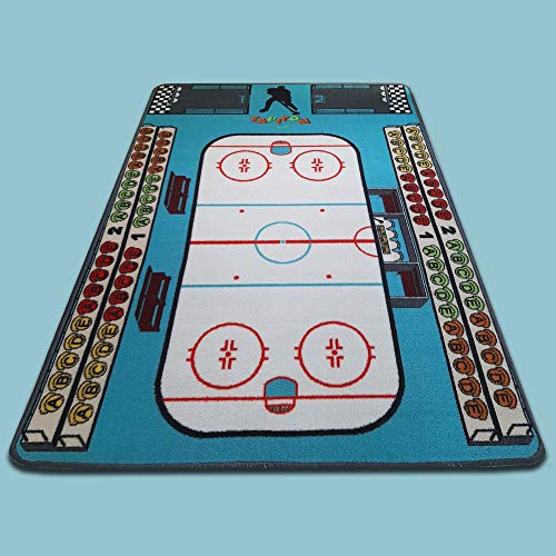 TAPITOM | Tapis Enfant Hockey - 95 x 133 cm | Tapis de Jeu patinoire | Tapis de Sol pour Chambre d'enfant Univers Hockey sur Glace | Antidérapant, Ourlet | Normes CE Cover