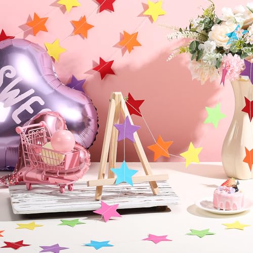 Image of Patelai 130 Feet Glitter Star Garland Banner 2026 Party Decoration Double Side Star Hanging String Streamer Paper Twinkle for Graduation Wedding Birthday (Rainbow)