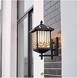 RKYRRKI Lámpara de porche al aire libre, luces de porche, linterna de vidrio de energía solar, lámpara de pared china para porche al aire libre, lujo