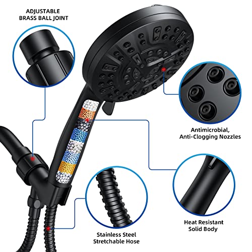 Filtered Shower Head High Pressure, Sosirolo Showerhead With Handheld, 10 Spray Modes Handheld Shower Head With Bracket And 15 Stages Water Softener Filters For Hard Water Matte Black #TOP24