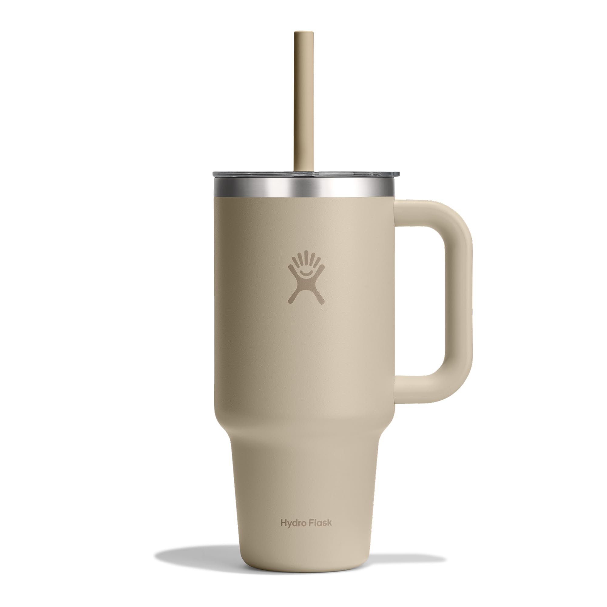 Hydro Flask – Travel Tumbler 946 ml (32 oz) with Clear Press-in Straw Lid – Stainless Steel – Double Wall Vacuum Insulated – Splash Resistant – Oat