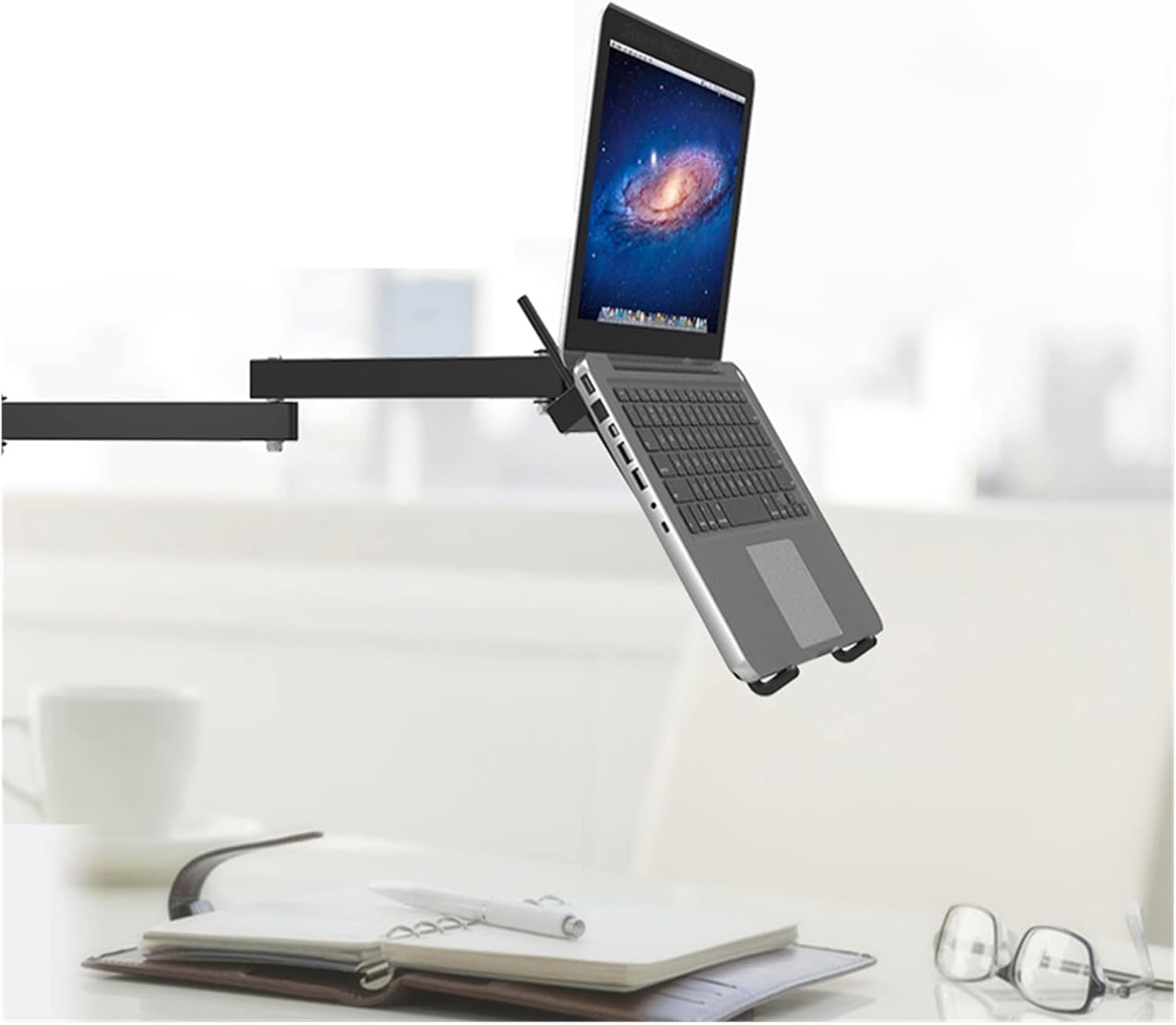 Foldable Wall Mount 17-27 Inch Laptop Holder Two Arms Full Motion Laptop Cooler Retractable Notebook Hanger