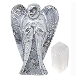 EDZZEL Figura de ángel de la guarda de cristal de hematita oscura, tallada a mano, 5 cm