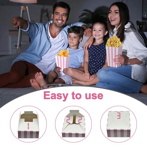 Image of Popcorn Boxes for Party (40pk) Paper Popcorn Buckets pink and White Popcorn Bags for Popcorn Machine, Movie Theater Decor Popcorn Container, Carnival Circus Party Popcorn Bowl (40 Boxes large)