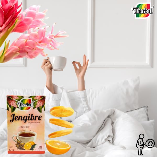 Therbal Jengibre (Ginger) Herbal Tea – 25 Tea Bags – With Black Tea, Palo Brasil, and Orange Flavor – Natural Infusion Blend | Natural pleasantly spicy | healthy digestion - Image 5