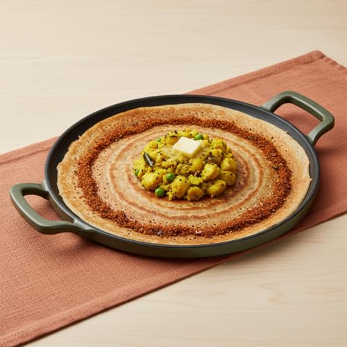Image of Ember Cookware TitaniumClad Enamel Cast Iron Tawa for Dosa 30 cm | 10-Year Warranty | Rust-Proof Cast Iron Tawa for Roti & Dosa | Non Stick Dosa Tawa | Heavy Duty Induction Cookware | Sage