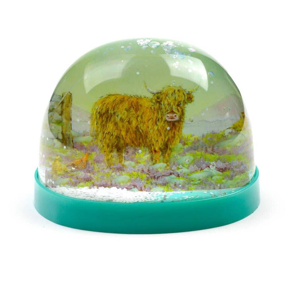 Puckator Glitter Jan Pashley Highland Coo Cow Large Snow Storm - Home Decoration - Plastic Snow Globes For Adults - With Real Glass - Snow Dome - Resin - Beautiful Snow Globes Uk