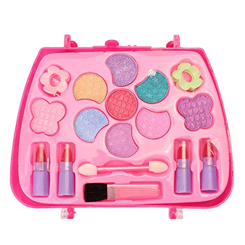 PINGHE - Set di giocattoli per il trucco per bambini, lavabile, non tossico, kit per il trucco per bambini e ragazze, con borse per cosmetici rosa, giochi di ruolo, per bambine dai 3 anni in su.