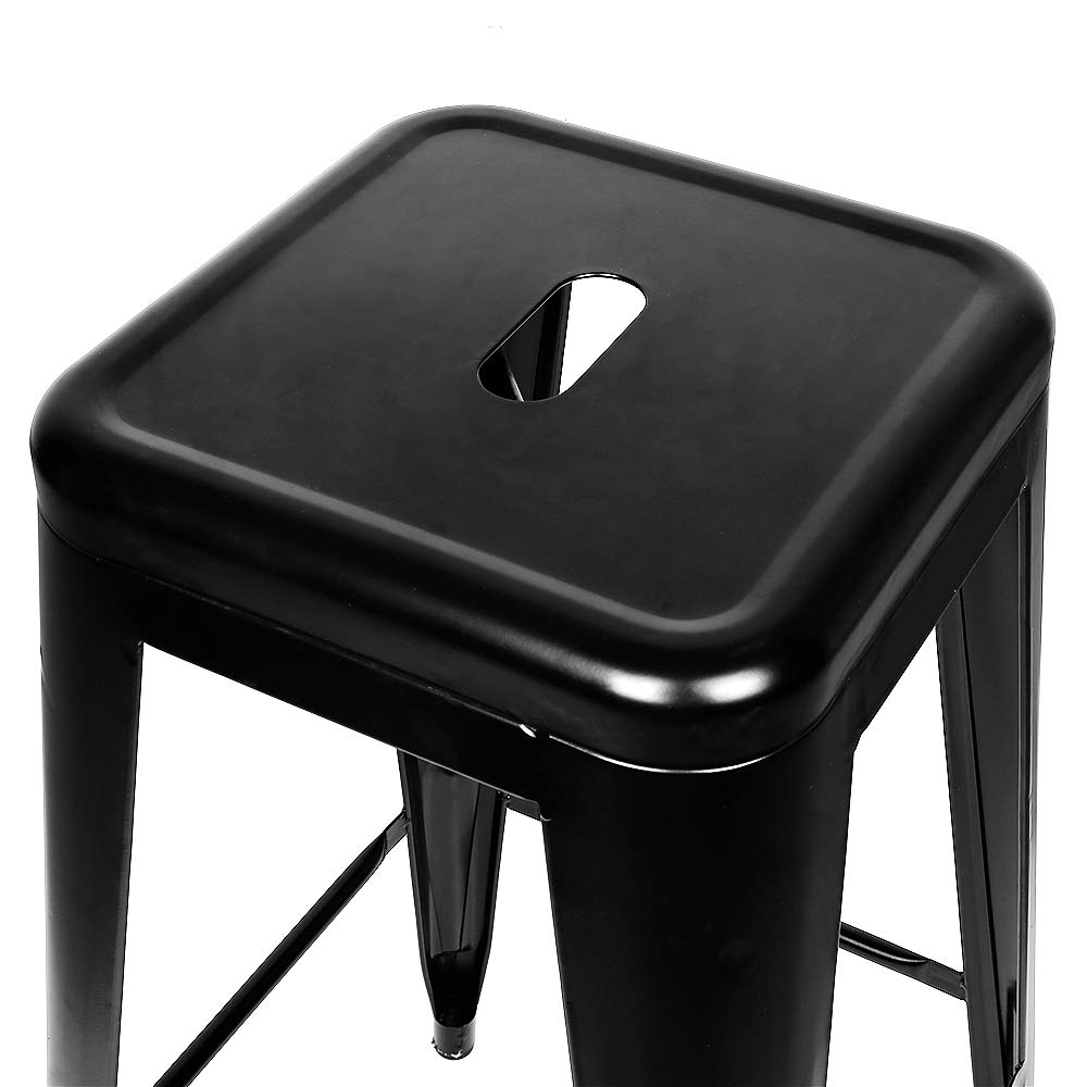 Supfine Tabouret de Bar Industriel Lot de 4 Tabourets Haut Industriels 76cm Metal et Bois, Chaise de Bar Empilable pour Exterieur Interieur, Max. 150kg (Hauteur 76cm, Noir)