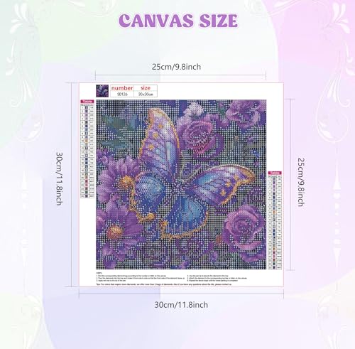 Image of QENSPE Diamond Art Kits for Adults, DIY Purple Butterfly Full Drill Diamond Painting Kits for Beginners, Rose Flower 5D Round Diamond Dots Paintings, Gem Art Crafts Home Wall Decor Gifts 12x12 inch