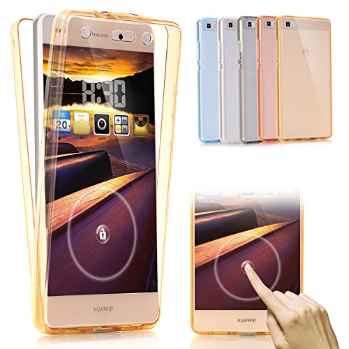 Huawei P9 Case,ikasus [Full-Body 360 Coverage Protective] Crystal Clear Ultra-Slim Scratch-Resistant Front + Back Full Coverage Soft Clear TPU Silicone Rubber Case Cover for Huawei P9,Gold
