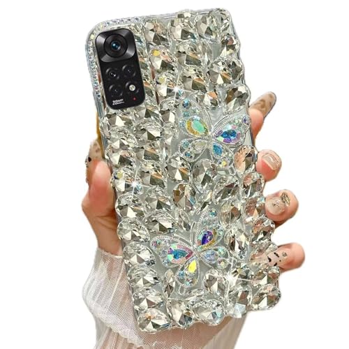 Rnrieyta Miagon Bling Diamond Butterfly Phone Cover for Xiaomi Redmi Note 12S 4G,Handmade 3D Luxury Sparkle Crystal Rhinestone Shiny Glitter Full Stones Back Case for Women Girls