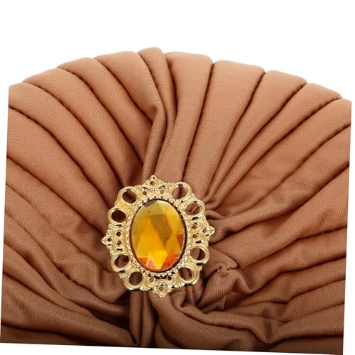 KESYOO Women Pre-Tied Turban Hat Rhinestones Comfortable Soft Beanie Cap Distinctive Twisted Head Wrap for Fashionable Women and Girls Sparkling Alloy Accents Light Coffee3