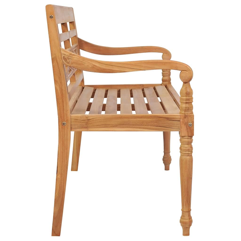 Batavia Banco de jardín de 120 cm, banco de madera maciza de teca con cojín de cuadros grises, resistente a la intemperie y duradero