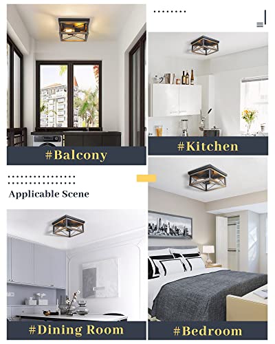 Eapudun Flush Mount Light Fixture, 12 Inch 2-Light Farmhouse Ceiling Light In Metal Black And Wood Finish For Living Room Kitchen Dining Room Foyer, Fma1384-Fbdt #TOP1