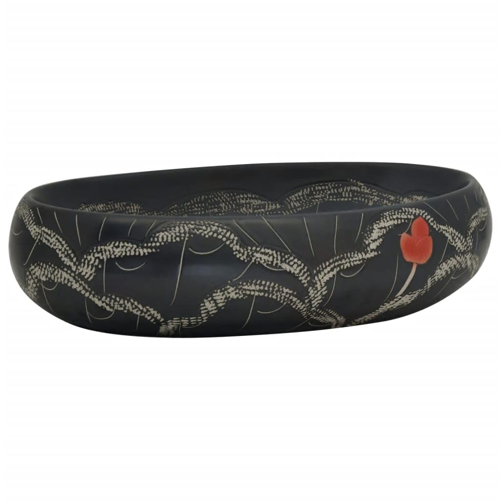 ShGaxin Lavabo sobre encimera Ovalado cerámica Negro 59x40x15 cm, Fregadero, Lavabo Baño, Lavamanos Baño, Lavatorio Casa De Banho, Mueble Lavabo sobre Encimera - 155082