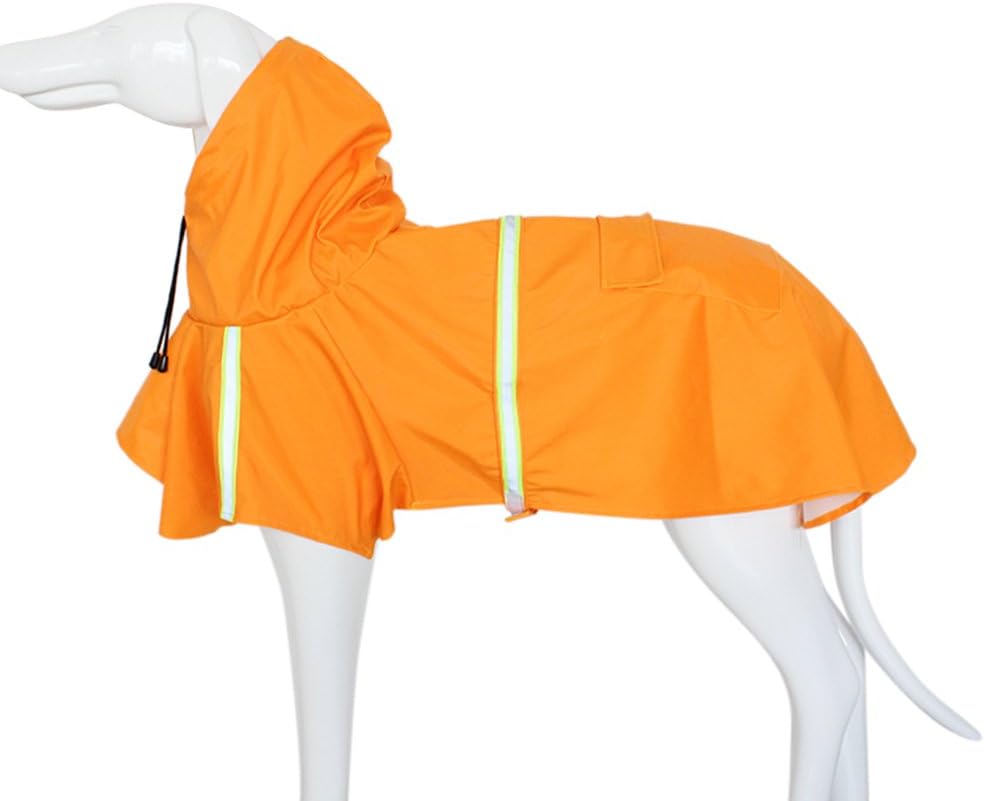 Waterproof Pet Raincoat Poncho Lightweight Hooded Rain Cover Jacket Rainwear Clothes with Reflective Band for Large Medium Small Dog (S Length 9.84'', Orange)