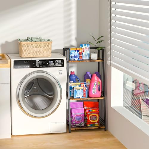3-Tier Bathroom Shelf with Fence, Retro Bathroom Organizers and Storage Stand, Wood Shelving Unit with Metal Frames, Classic Open Floor Storage Shelves for Bathroom, Laundry Room, Living Room - Image 6