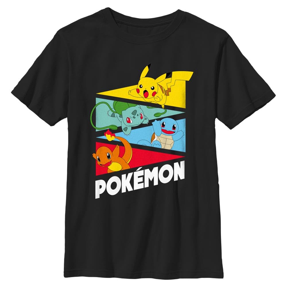 Pokemon Jungen Starter Pendents Pikachu Charmander Squirtle Bulbasaur Tee | Offiziell lizenziertes Pokemon | Pikachu Charmander Squirtle Bulbasaur | Jungen Graphic Tee | 100% Baumwolle | XS-XL