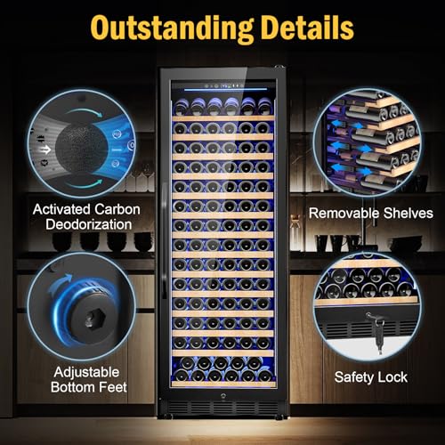 Image of Wine Fridge Freestanding,173 Bottles 24 Inch Wine Cooler Refrigerator, Tall Wine Fridge with Compressor Low Noise Fast Cooling, Wine Cellar with Upgraded Door Handle Sliding Rail Shelves, Black