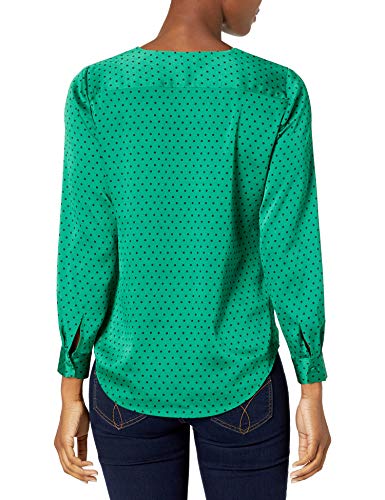 Vince Camuto Women's Long Sleeve Fiesta Polka Dot Front Wrap Blouse, Everglade, Small #TOP1