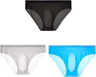 KHUFUZI Mens 3 Colors Pack Ice Silky Brief Thin Soft Thong Modal Underwear Breathable Boxer Shorts Panties for Boyfriend Husband (UAE/KSA