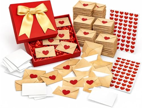 Caja de notas de amor, con mini tarjetas y sobres en blanco, tarjetas de amor para el día de San Valentín con calcomanías de corazón, mini tarjetas en blanco y sobres para él/ella, letras de amor DIY