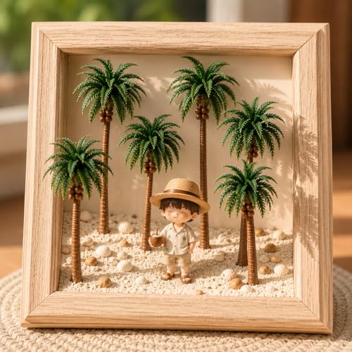 Image of Miniature Palm Trees, 15PCS Scenery Palm Tree Model for Crafts, Coconut Tropical Landscape Model for Diorama Train Railway Layout Landscape Scenery Cake Decorative -16cm, 13cm, 11cm, 8cm, 7cm
