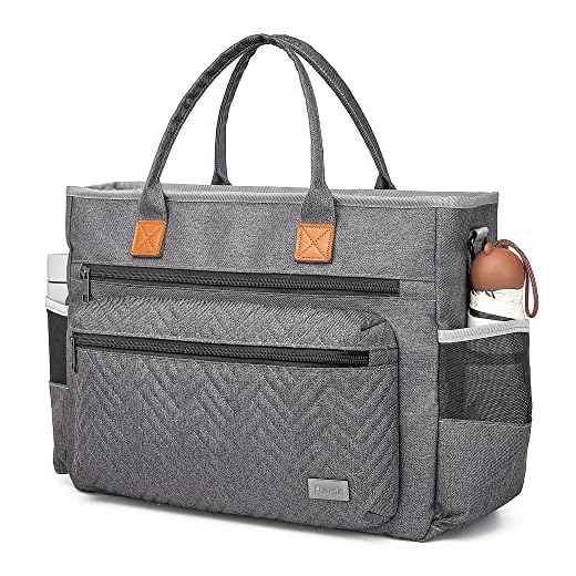 Hritok Diaper Bag Tote, Multifunction Travel Bag for Baby, Messenger Purse with 15 Inch Laptop Sleeve (Grey)