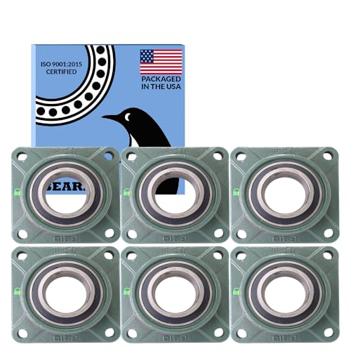 Image of PGN UCF215-47 Pillow Block Bearing - Pack of 6 Square Flange Mounted Pillow Block Bearings - Chrome Steel Bearings with 2-15 /16 inch Bore, Self Alignment