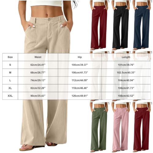 Womens Corduroy Pants Straight Leg High Waisted Fall Trousers Black - image 4