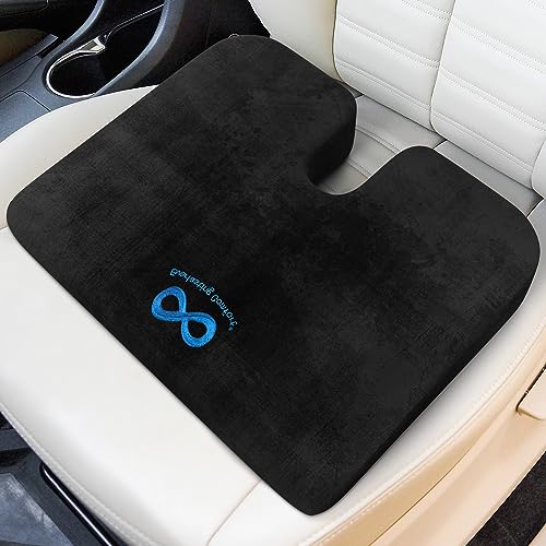 Everlasting Comfort Memory Foam Car Seat Cushion - Tailbone Pain Relief for Short People - Non-Slip, Washable Cover for Office, Wheelchair, Gaming Chair, and Travel