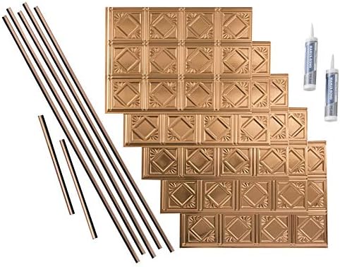 FASÄDE Traditional Style/Pattern 4 Decorative Vinyl Backsplash 15 sq ft Kit in Polished Copper