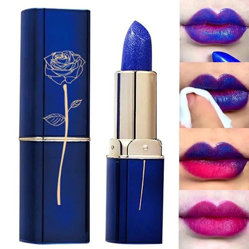 Blue Magic Lipstick, Shimmer Color Changing Lipstick(Blue Changed into Pink), Natural Moisturizing Lip Balm Long Lasting Lipstick For Women (Blue) Temperature Gradient Color Lip Balm
