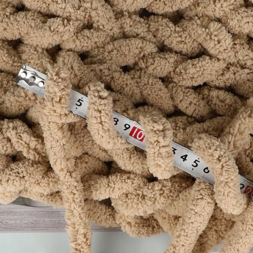 Image of 8 Jumbo Packs Chunky Chenille Yarn for Crocheting, 31.7 yds, 8 oz Each Skein Bulky Thick Fluffy Yarn for Knitting, Super Bulky Chunky Yarn for Hand Knitting Blanket, Soft Plush Yarn - Khaki
