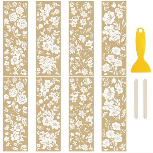 WANDIC 8 Hojas de Pegatinas para Muebles Decoración, Calcomanías de Transferencia de Flores Doradas Pegatinas para Madera Decorativa para Álbumes de Fotos,Cuadernos,10 x 30 cm