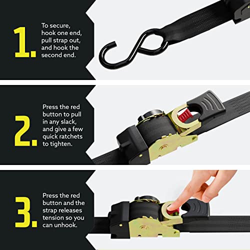 Dc Cargo Mall 16RRSSH Dc Cargo - Retractable Ratchet Strap, 4 Pack (1 Inch X 6 Feet) - Heavy Duty Tie Down Retractable Ratchet Straps thumb #4