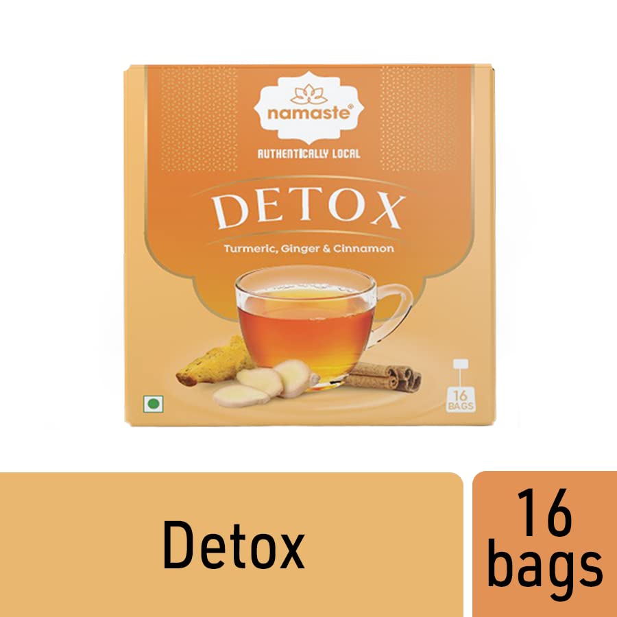 Miniatura 3 de Namaste Chai Té verde de hierbas Detox con cúrcuma, jengibre y canela sin cafeína  Bolsa de inmersión de 16 sobres