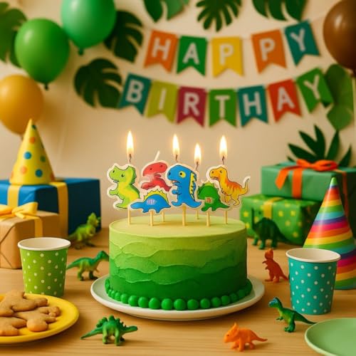 Image of Wanna Party Dinosaur Theme Birthday Decoration-Dinosaur Theme Candles Set for Kids Birthday Celebration & Cake- Cup Cake Decoration