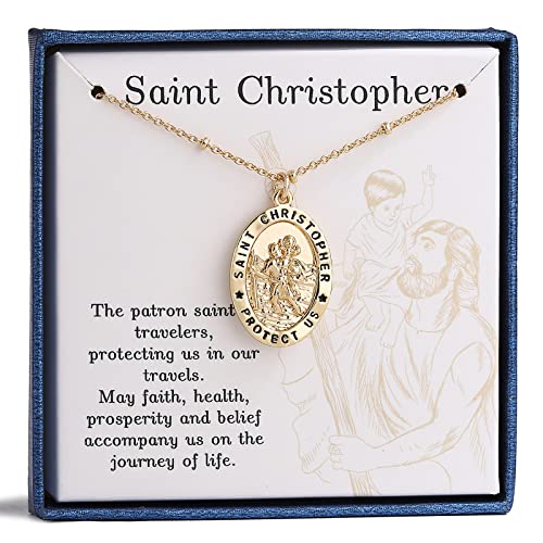 Ascona Saint Christopher/Michael/Jude/Joseph/Anthony Necklace for Women Catholic Medal Pendant Jewelry 18+2 Inches