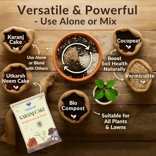 Image of Utkarsh Karanj Cake | Pongamia Cake Khali | Organic Fertilizers Manure for Gardening, All Types of Plants, Flowers, Vegetables & Lawn- (1.8 Kg; Pack of 2 of 900 gm)