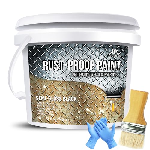 DecorRom Rust Converter Paint - 946ml Rust Converter for Metal, Water-Based Reformer & Primer - Semi-Gloss Black Anti-Corrosion Coating, Encapsulates Oxidation on Iron, Steel for Maximum Durability