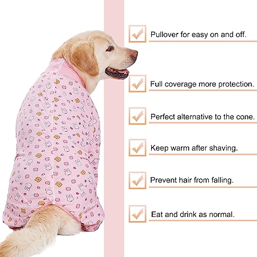 Image of Recovery Suit for Large Medium Dogs After Surgery, Soft Breathable Anti Licking Dog Onesie E-Collar & Cone Alternative, Pet Bodysuit for Preventing Hair Loss Full Cover Wound(6XL, Pink Bunny)