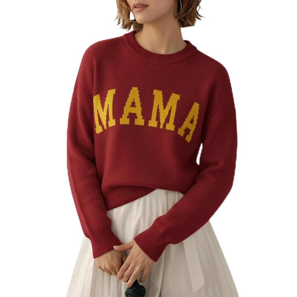 Personalized Knit Mama Sweater for Women Custom Mama Gifts from Grandkids Mom Sweater Mom Long Sleeve Crewneck Mothers