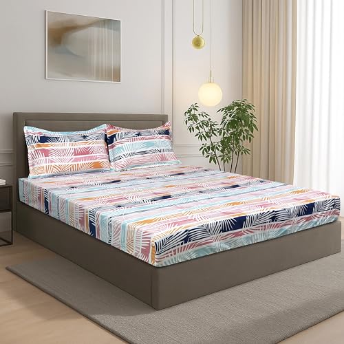 Image of Signature Reversible Super Soft Double Bed Comforter /Quilt Set 350GSM 88x90 inches, and Fitted Elastic Bed Sheet with Pillow Covers (Stripes with Vibes, Fitted Bedsheet with Pillow Covers Only)