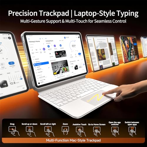 Image of Detachable Magnetic Keyboard Case for iPad Pro 13 Inch, White | Sliding Rail Height Adjustable Stand,7-Color Backlit,Multi-Touch Trackpad,360 Rotatable,Clear Back for iPad Pro 13 M5 /M4