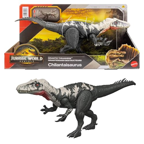 Mattel Jurassic World: El Renacer, Grandes embestidas Quilantaisaurio Figura de dinosaurio de juguete de especie grande, con 2 embestidas, juego digital, JGB95
