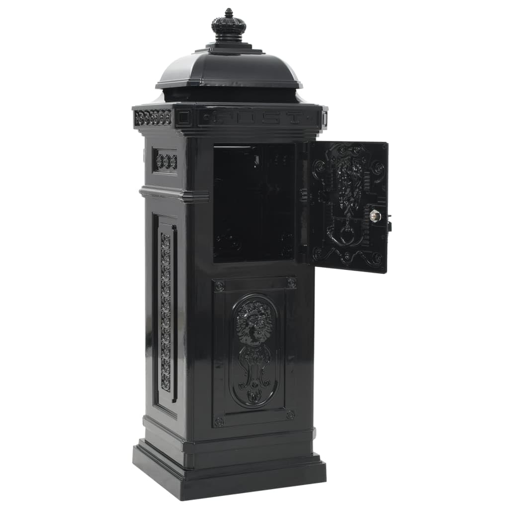 vidaXL Boîte aux Lettres à Pilier Aluminium Vintage antirouille Noir